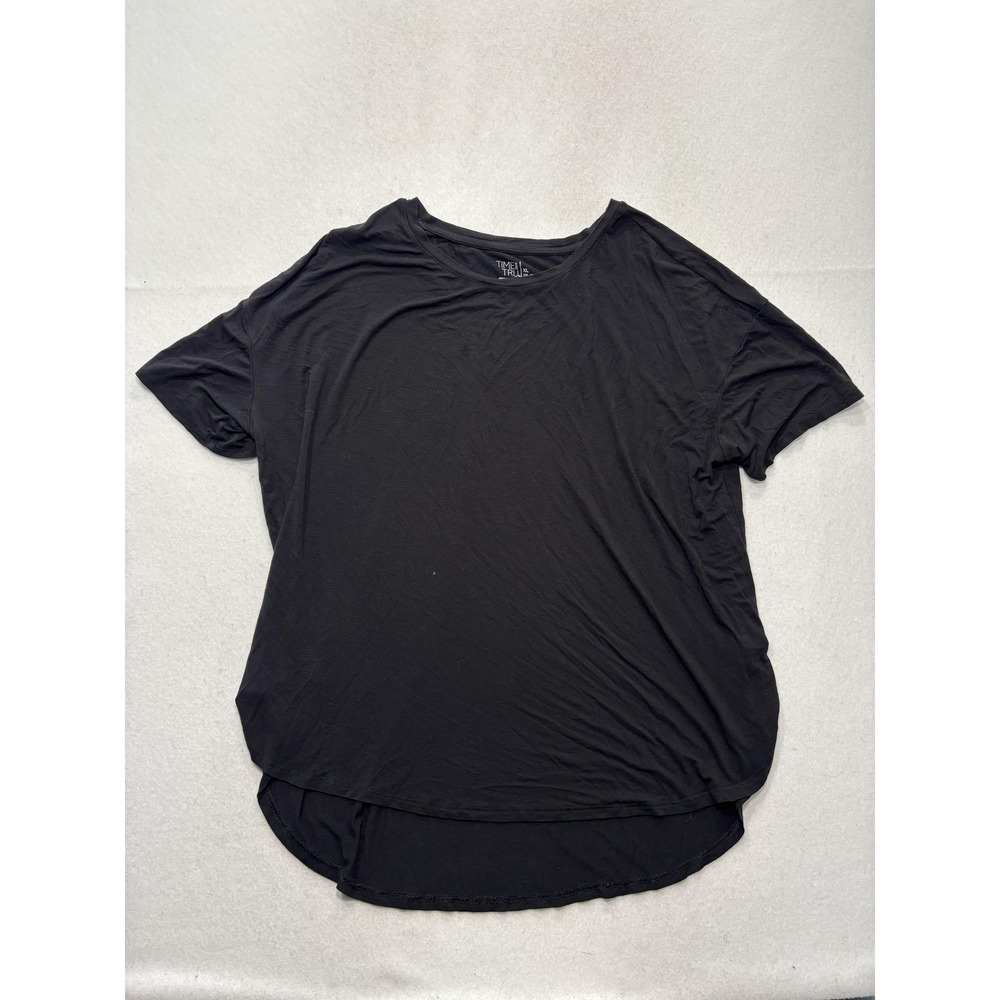 Time And Tru Shirt Womens XL Black Scoop Neck Short Sleeve Tunic Tee Casual
